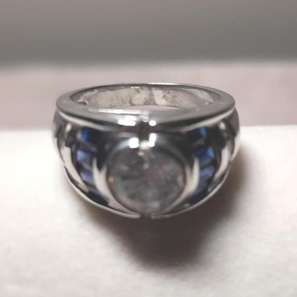 Created sapphire cubic zirconia ring in sterling silver size 5